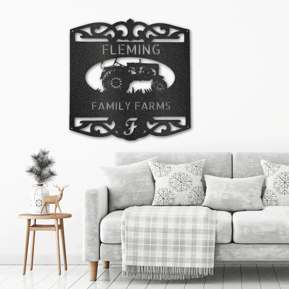 Farm Tractor Personalized Name and Initial Metal Art Wall Sign - Mallard Moon Gift Shop
