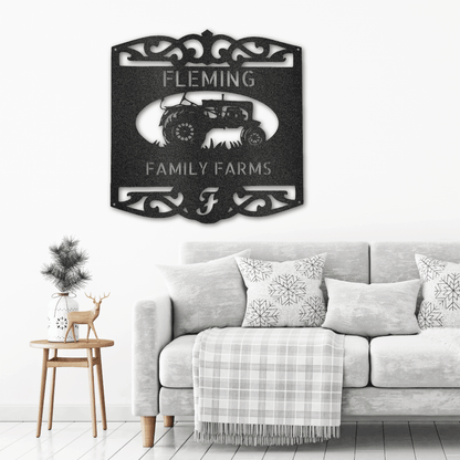 Farm Tractor Personalized Name and Initial Metal Art Wall Sign - Mallard Moon Gift Shop
