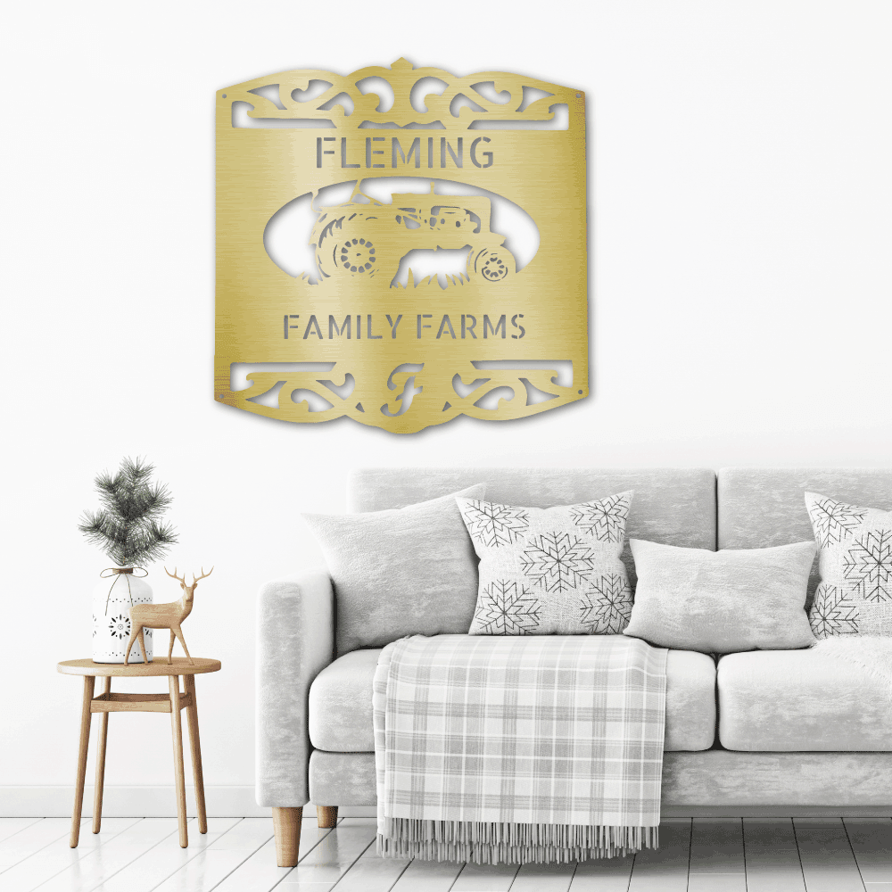 Farm Tractor Personalized Name and Initial Metal Art Wall Sign - Mallard Moon Gift Shop