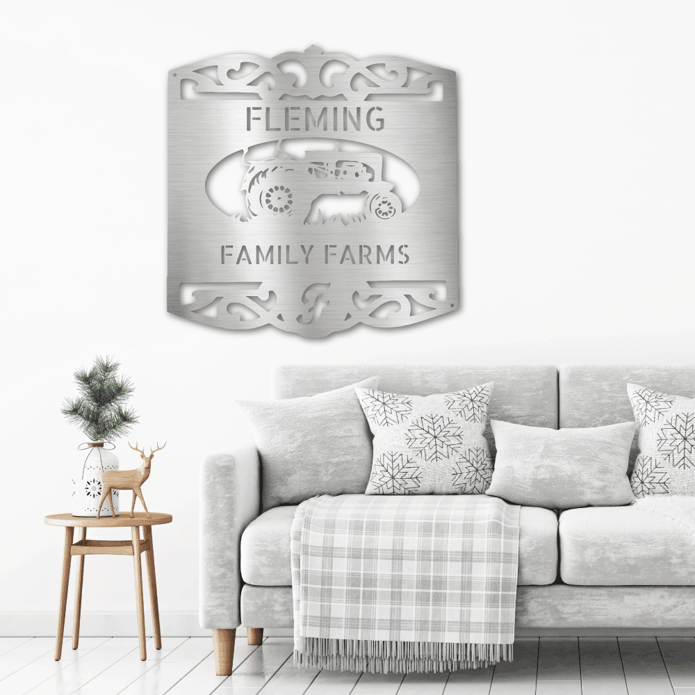 Farm Tractor Personalized Name and Initial Metal Art Wall Sign - Mallard Moon Gift Shop