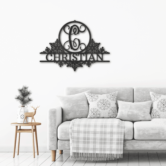 Snowfall Initial Custom Family Name Indoor Outdoor Steel Wall Sign - Mallard Moon Gift Shop