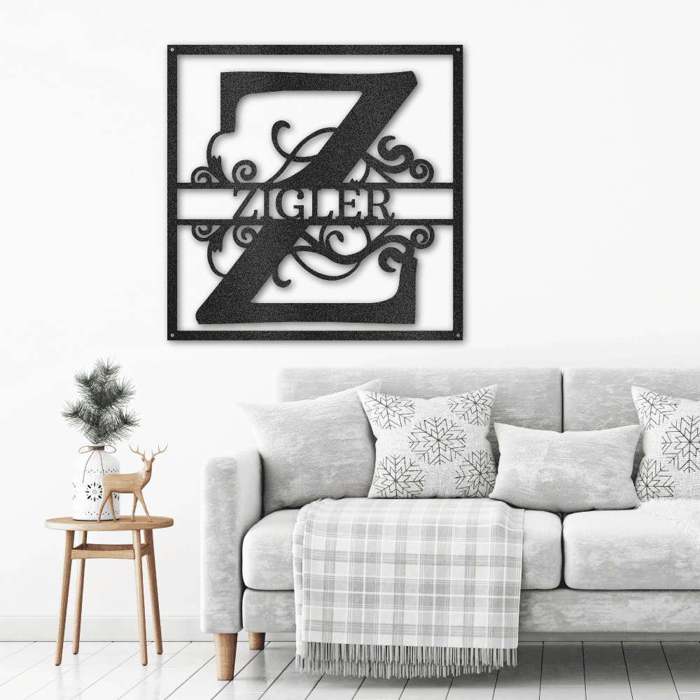 Personalized Split Square Custom Initial and Name Steel Wall Sign Metal Art - Mallard Moon Gift Shop