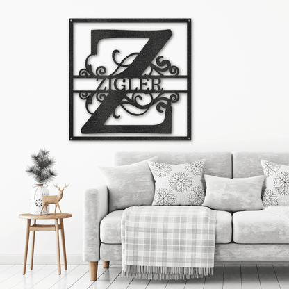 Personalized Split Square Custom Initial and Name Steel Wall Sign Metal Art - Mallard Moon Gift Shop