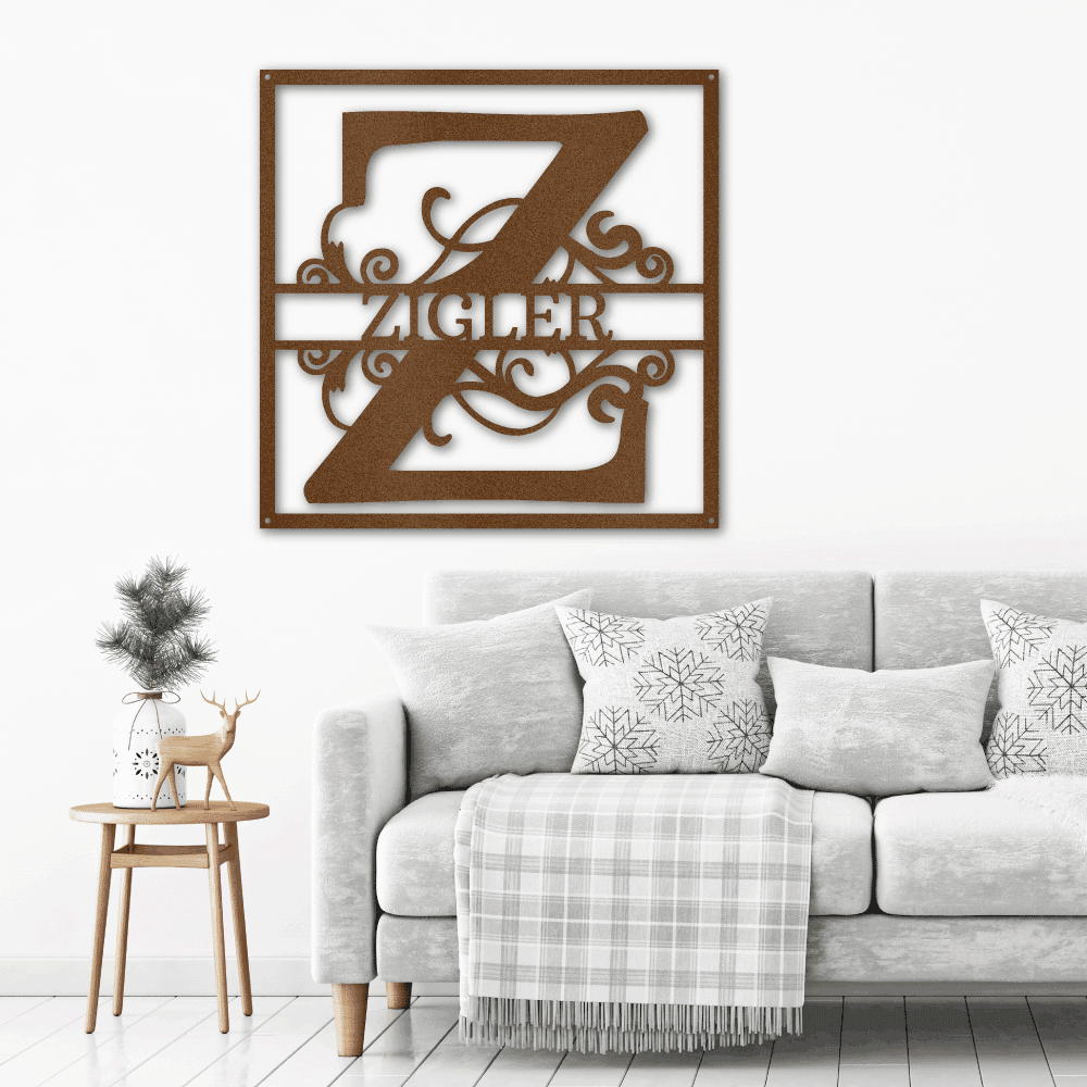 Personalized Split Square Custom Initial and Name Steel Wall Sign Metal Art - Mallard Moon Gift Shop