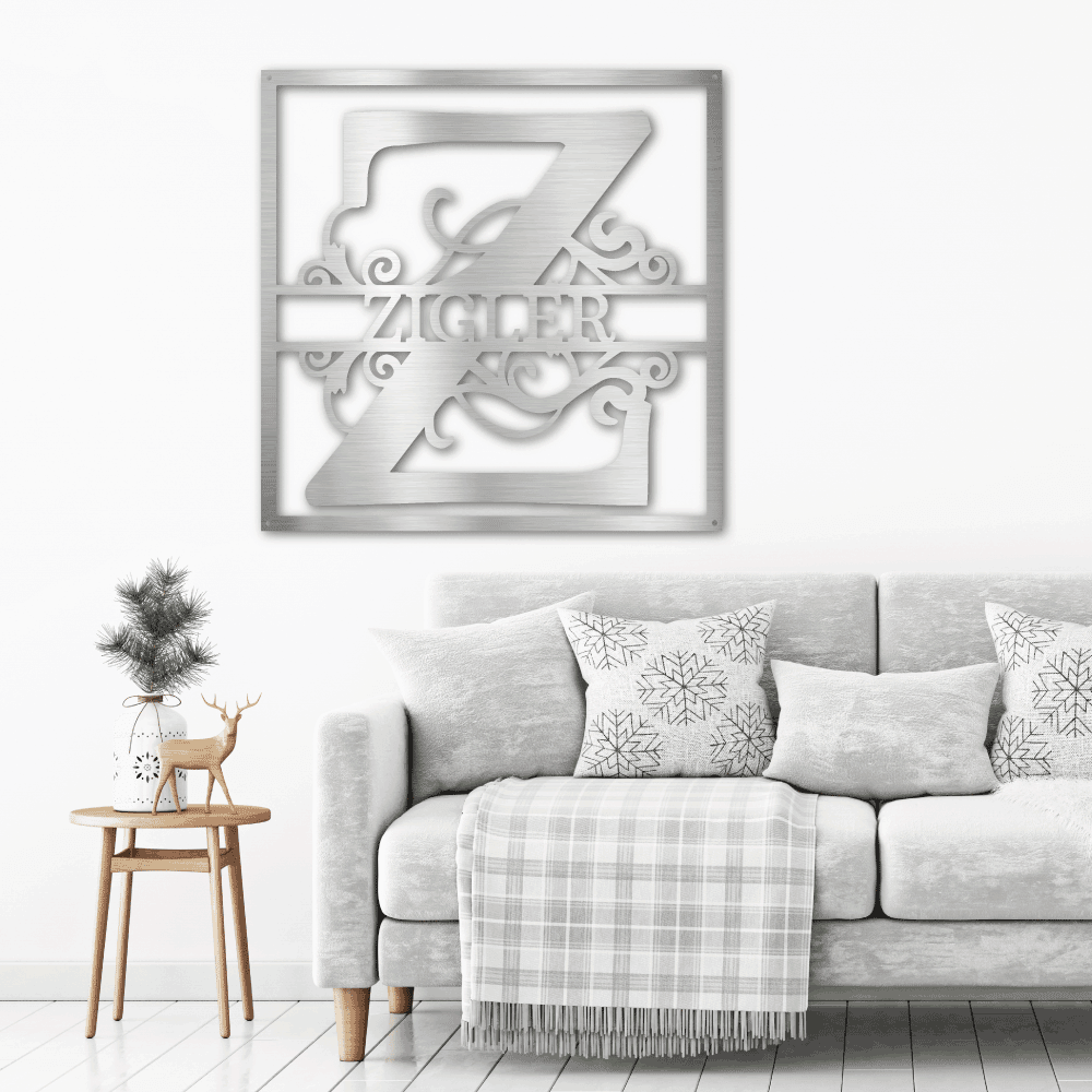Personalized Split Square Custom Initial and Name Steel Wall Sign Metal Art - Mallard Moon Gift Shop