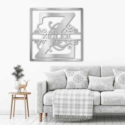 Personalized Split Square Custom Initial and Name Steel Wall Sign Metal Art - Mallard Moon Gift Shop
