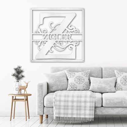 Personalized Split Square Custom Initial and Name Steel Wall Sign Metal Art - Mallard Moon Gift Shop