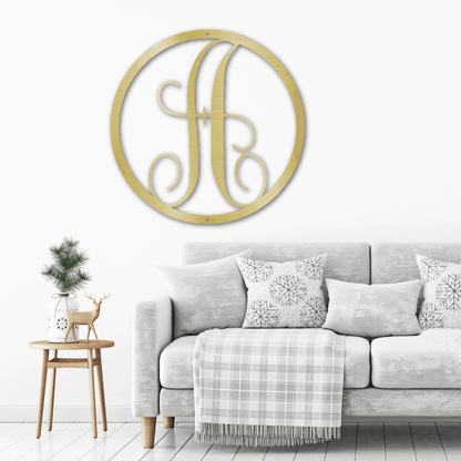 Fancy Initial Circle Custom Monogram Metal Wall Art - Mallard Moon Gift Shop