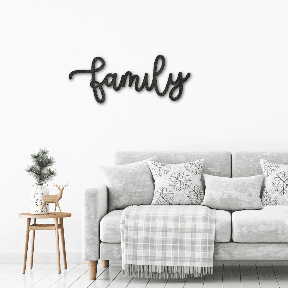 Family Script Indoor Outdoor Metal Wall Art - Mallard Moon Gift Shop