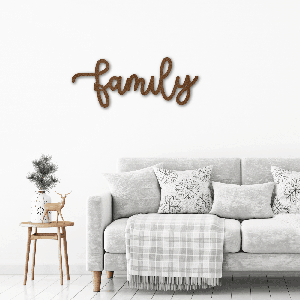 Family Script Indoor Outdoor Metal Wall Art - Mallard Moon Gift Shop