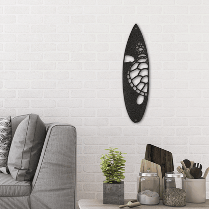 Surfboard Sea Turtle Indoor Outdoor Steel Wall Sign - Mallard Moon Gift Shop