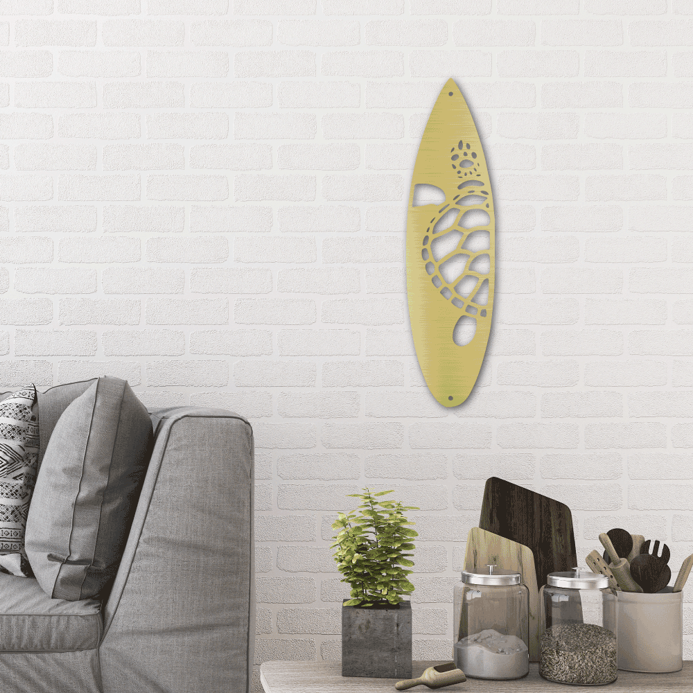 Surfboard Sea Turtle Indoor Outdoor Steel Wall Sign - Mallard Moon Gift Shop