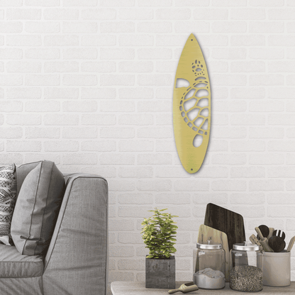Surfboard Sea Turtle Indoor Outdoor Steel Wall Sign - Mallard Moon Gift Shop
