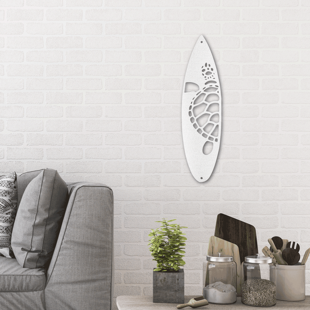 Surfboard Sea Turtle Indoor Outdoor Steel Wall Sign - Mallard Moon Gift Shop