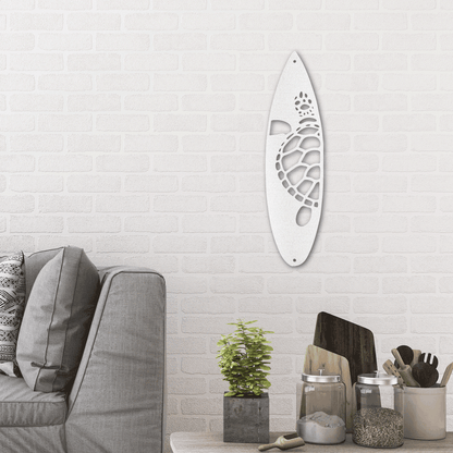 Surfboard Sea Turtle Indoor Outdoor Steel Wall Sign - Mallard Moon Gift Shop