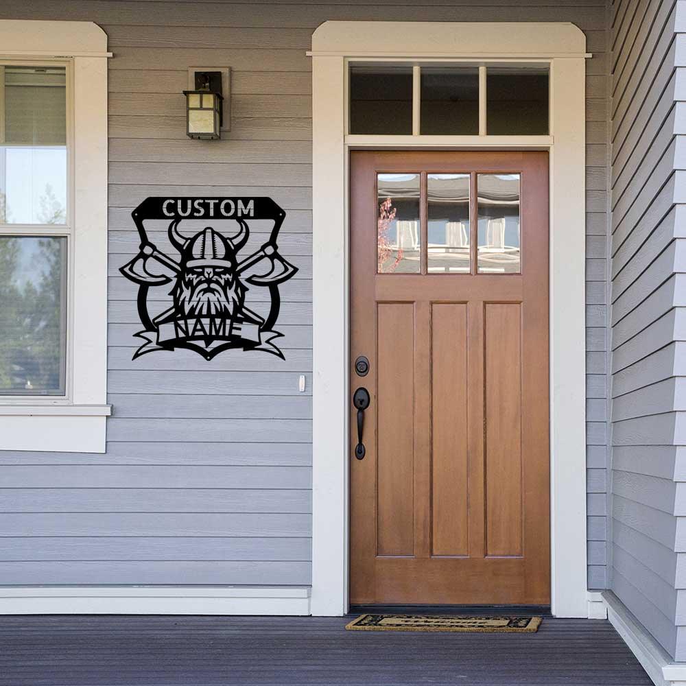 Viking Battle Axe Plaque Monogram Personalized Name Indoor Outdoor Steel Wall Sign Metal Art - Mallard Moon Gift Shop