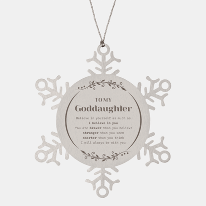 Goddaughter Snowflake Ornament Gifts, To My Goddaughter You are braver than you believe, stronger than you seem, Inspirational Gifts For Goddaughter Ornament, Birthday, Christmas Gifts For Goddaughter Men Women
