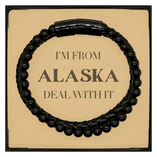 I'm from Alaska, Deal with it, Proud Alaska State Gifts, Alaska Stone Leather Bracelets Gift Idea, Christmas Gifts for Alaska People, Coworkers, Colleague - Mallard Moon Gift Shop