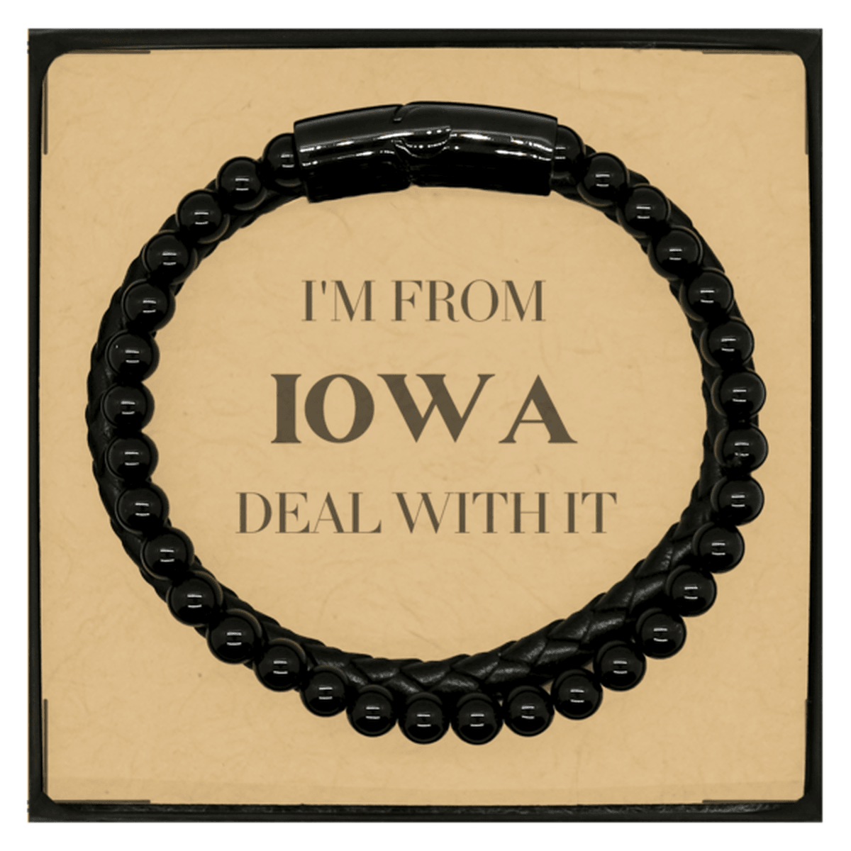 I'm from Iowa, Deal with it, Proud Iowa State Gifts, Iowa Stone Leather Bracelets Gift Idea, Christmas Gifts for Iowa People, Coworkers, Colleague - Mallard Moon Gift Shop
