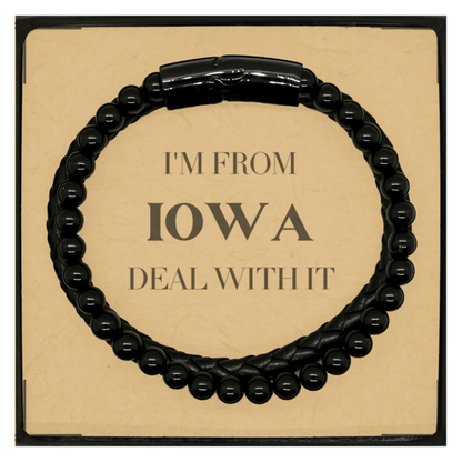 I'm from Iowa, Deal with it, Proud Iowa State Gifts, Iowa Stone Leather Bracelets Gift Idea, Christmas Gifts for Iowa People, Coworkers, Colleague - Mallard Moon Gift Shop