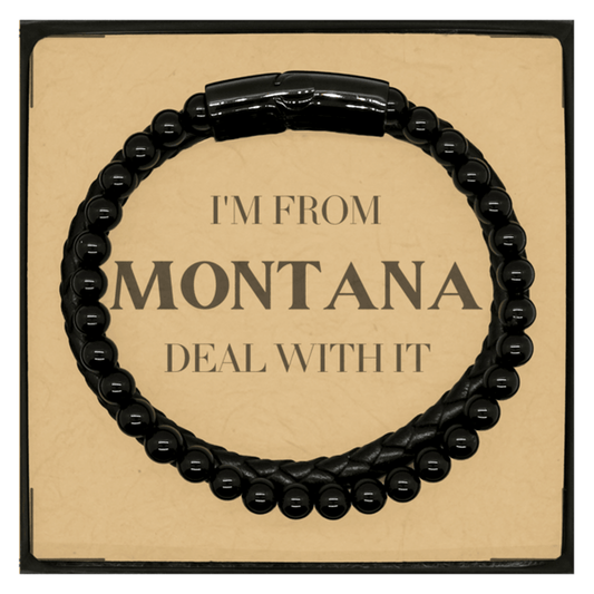 I'm from Montana, Deal with it, Proud Montana State Gifts, Montana Stone Leather Bracelets Gift Idea, Christmas Gifts for Montana People, Coworkers, Colleague - Mallard Moon Gift Shop