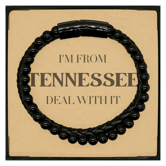 I'm from Tennessee, Deal with it, Proud Tennessee State Gifts, Tennessee Stone Leather Bracelets Gift Idea, Christmas Gifts for Tennessee People, Coworkers, Colleague - Mallard Moon Gift Shop