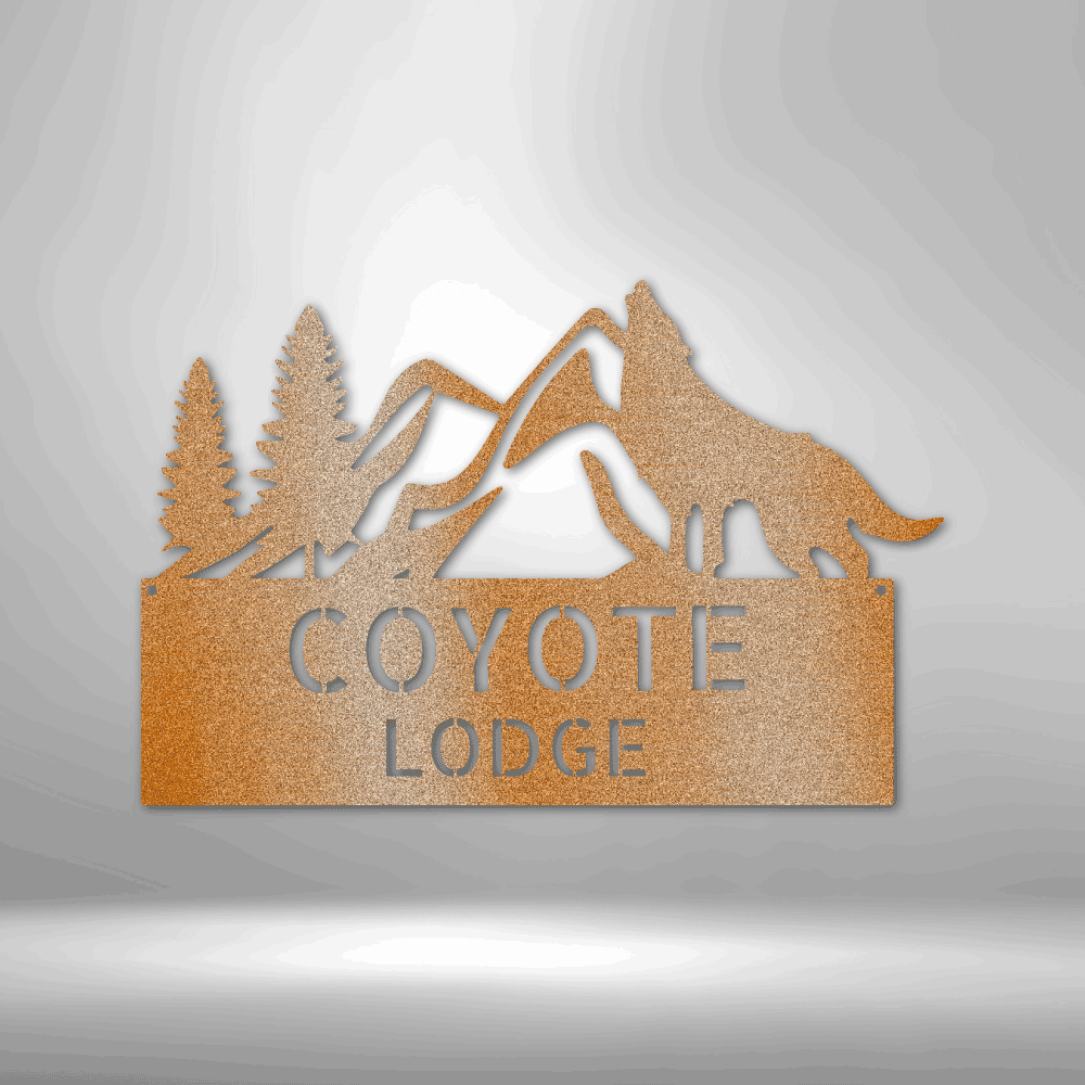 Coyote and Mountains Custom Name Metal Wall Sign - Mallard Moon Gift Shop