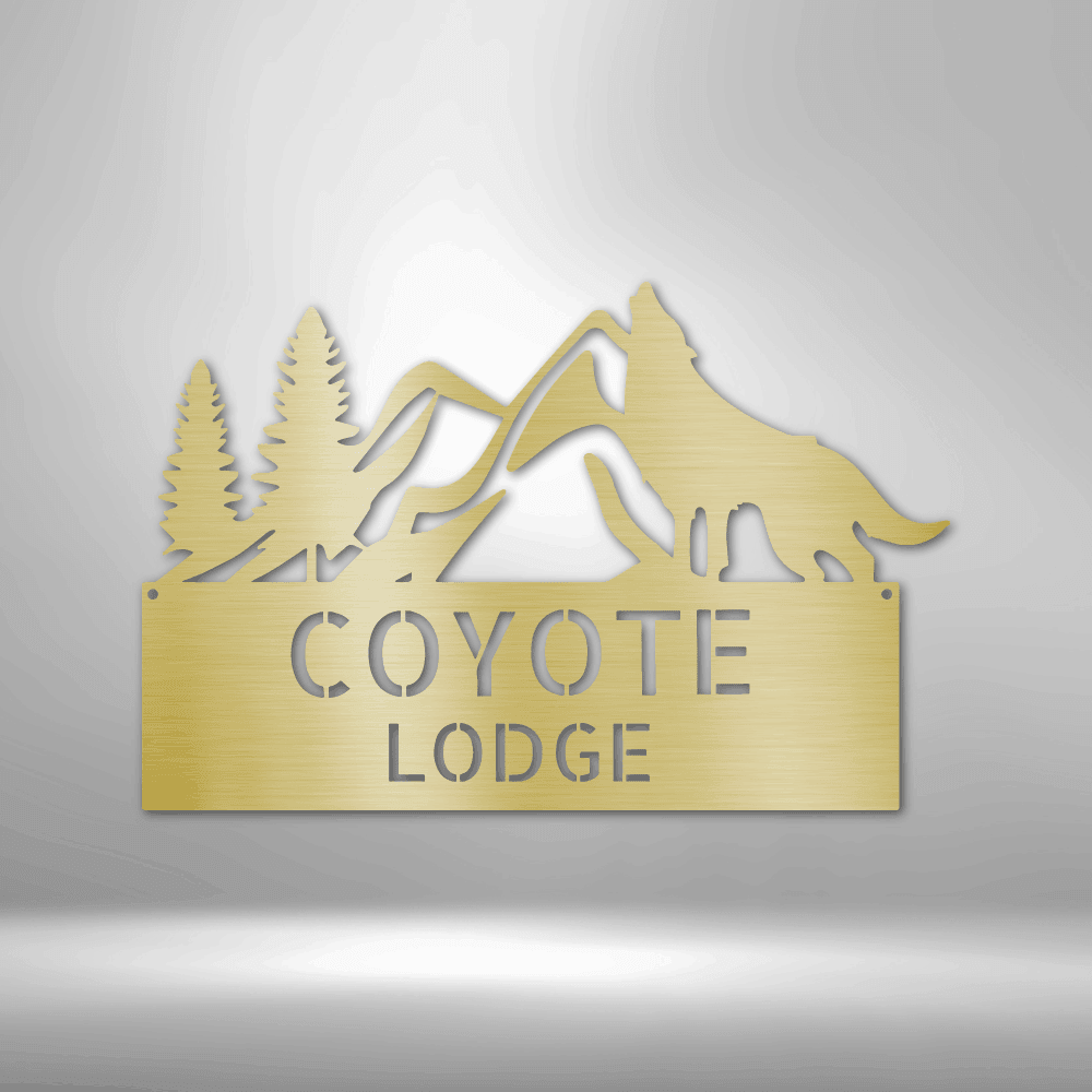 Coyote and Mountains Custom Name Metal Wall Sign - Mallard Moon Gift Shop