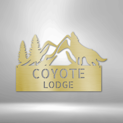 Coyote and Mountains Custom Name Metal Wall Sign - Mallard Moon Gift Shop
