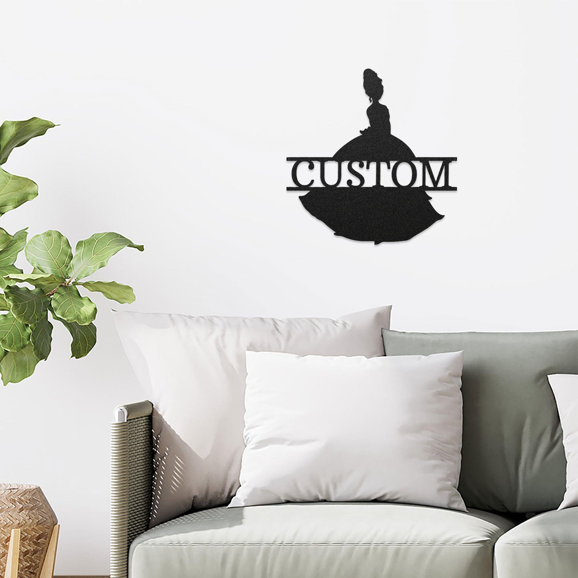 Princess Silhouette Monogram Metal Art Steel Wall Sign - Mallard Moon Gift Shop