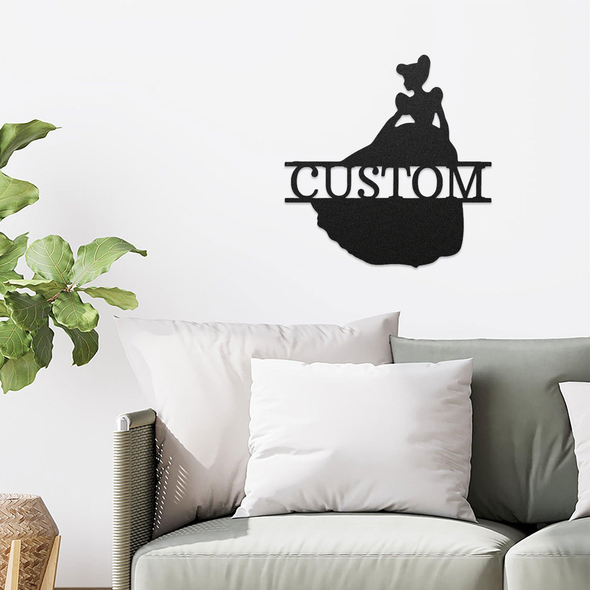 Princess Silhouette Monogram Metal Art Steel Wall Sign - Mallard Moon Gift Shop