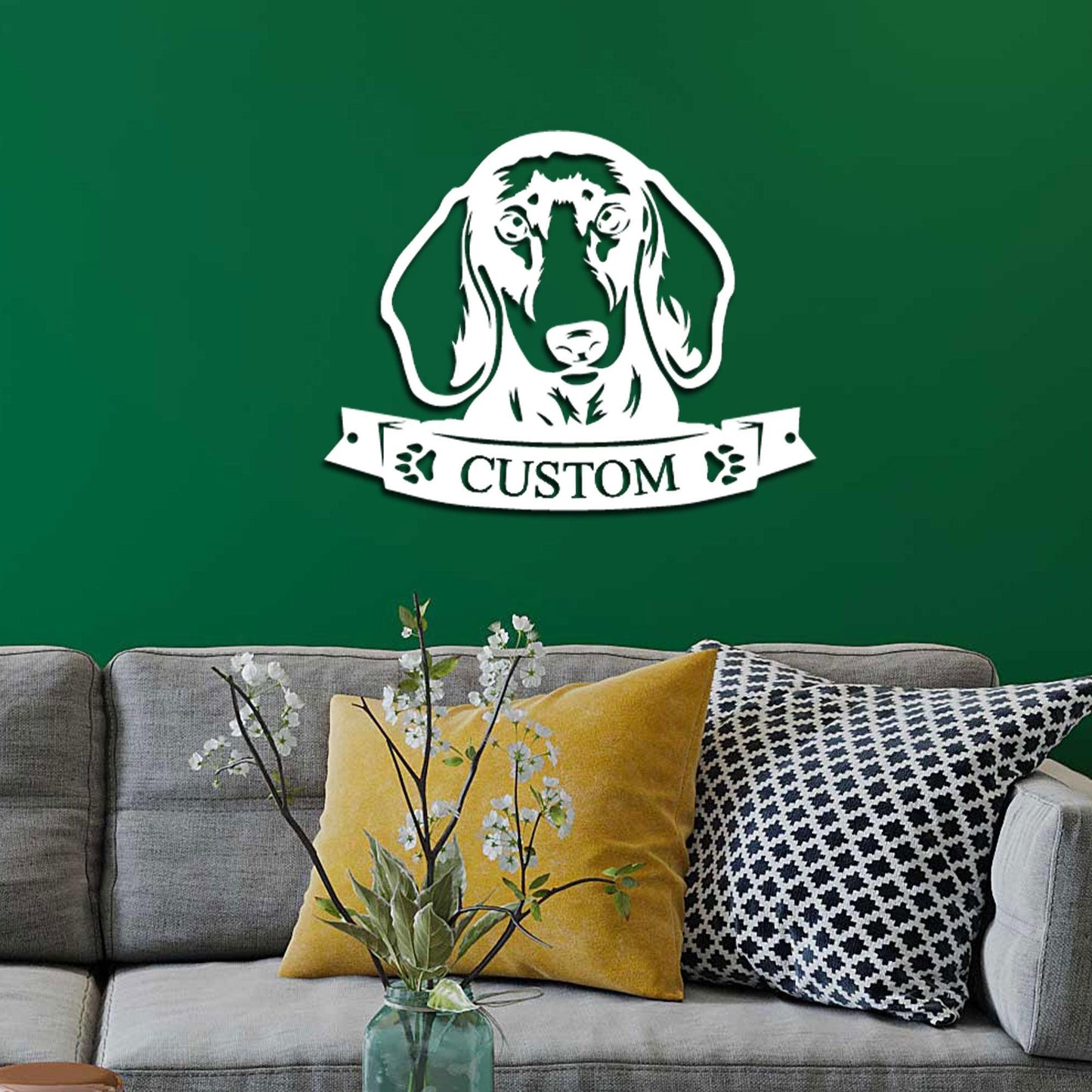 Dachshund Face Shorthaired Custom Name Metal Art Wall Sign - Mallard Moon Gift Shop