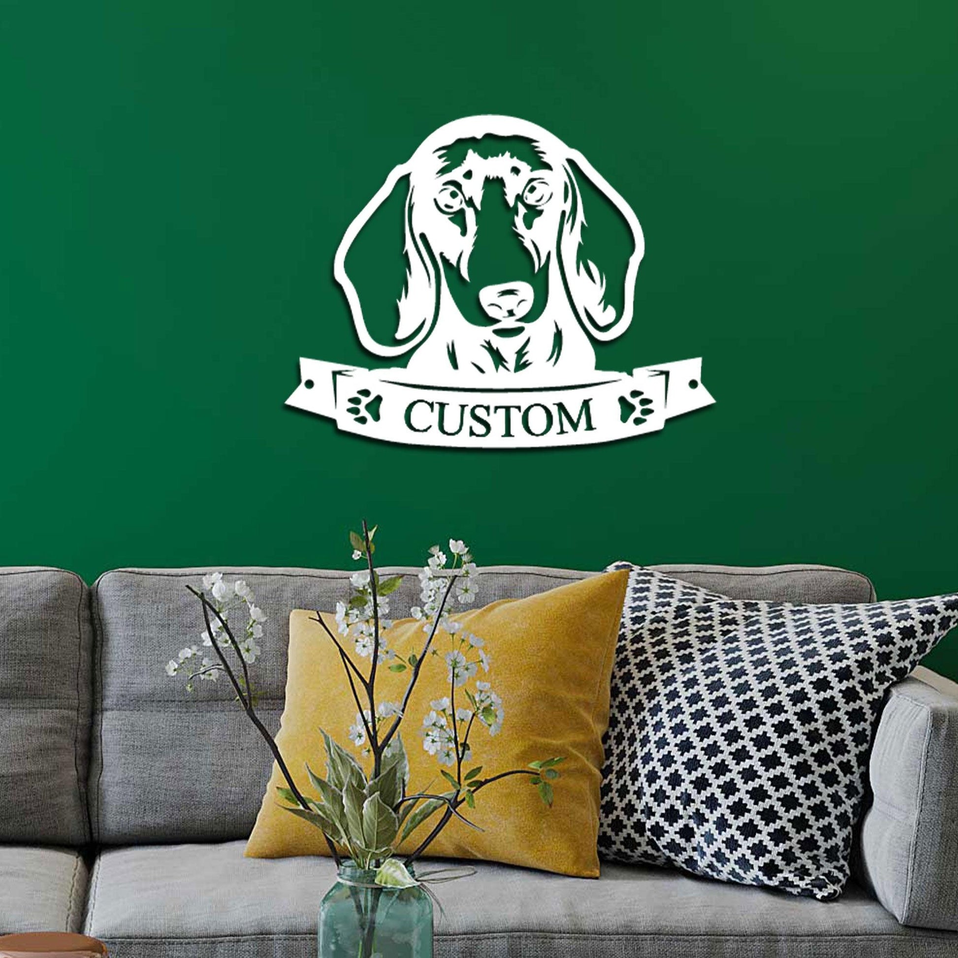 Dachshund Face Shorthaired Custom Name Metal Art Wall Sign - Mallard Moon Gift Shop