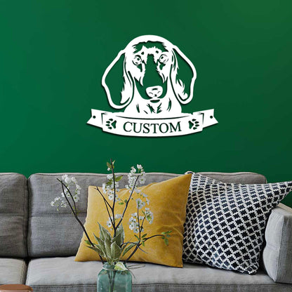 Dachshund Face Shorthaired Custom Name Metal Art Wall Sign - Mallard Moon Gift Shop