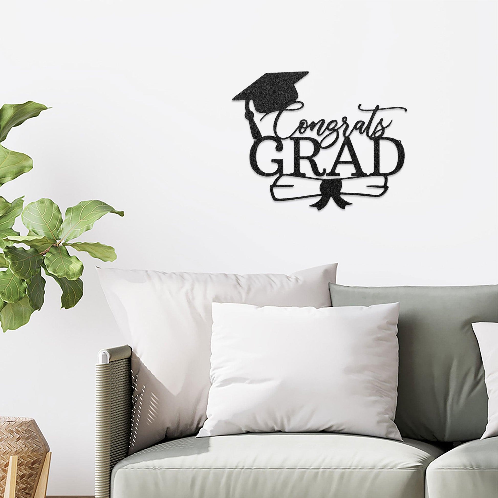Congrats Grad Cap and Diploma Metal Art Steel Wall Sign Graduation Gift - Mallard Moon Gift Shop