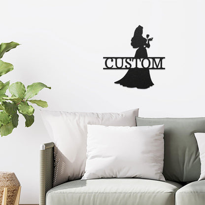 Princess Silhouette Monogram Metal Art Steel Wall Sign - Mallard Moon Gift Shop