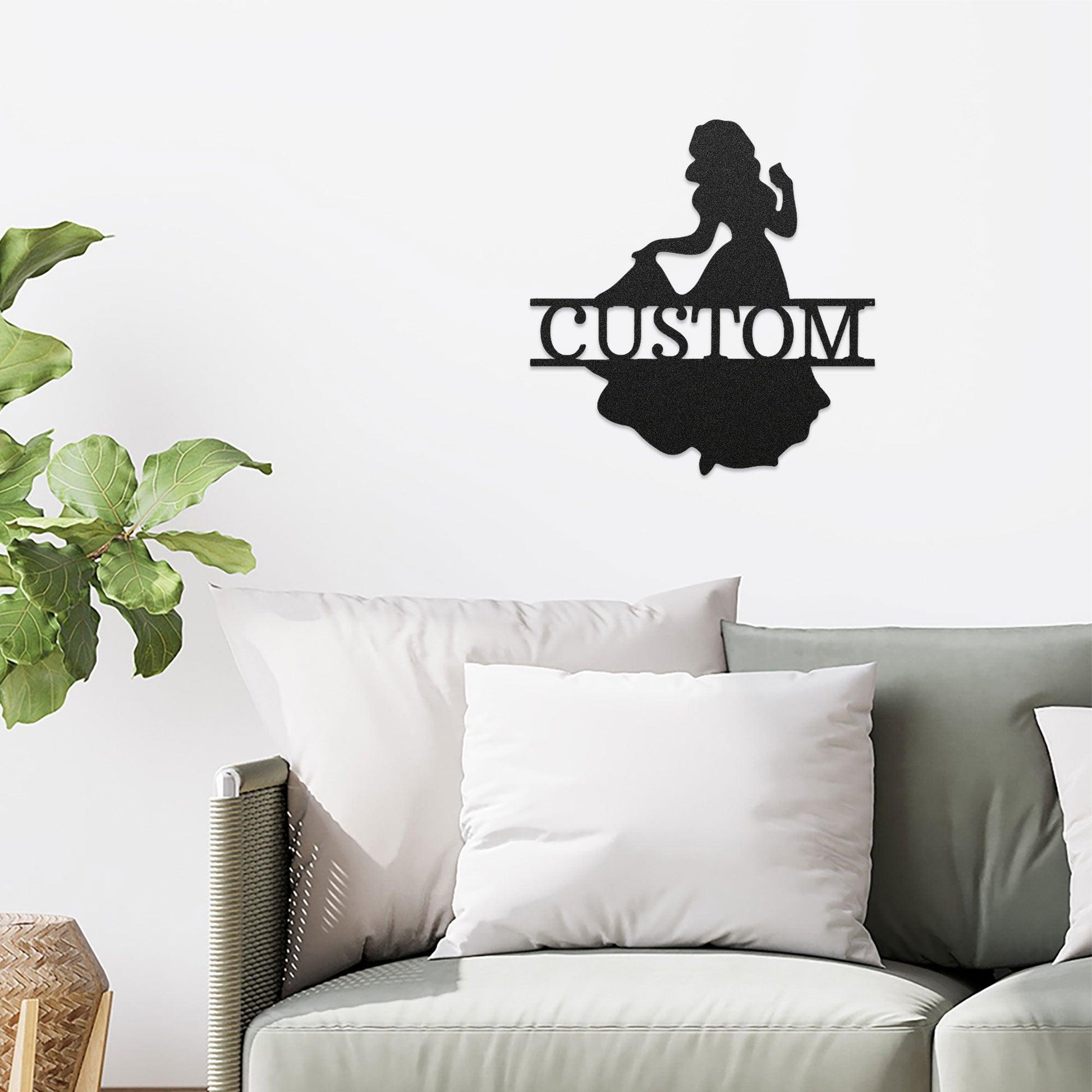 Princess Silhouette Monogram Metal Art Steel Wall Sign - Mallard Moon Gift Shop