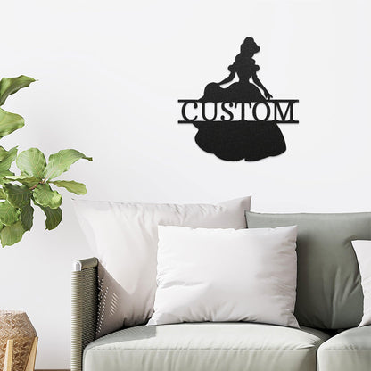 Princess Silhouette Monogram Metal Art Steel Wall Sign - Mallard Moon Gift Shop