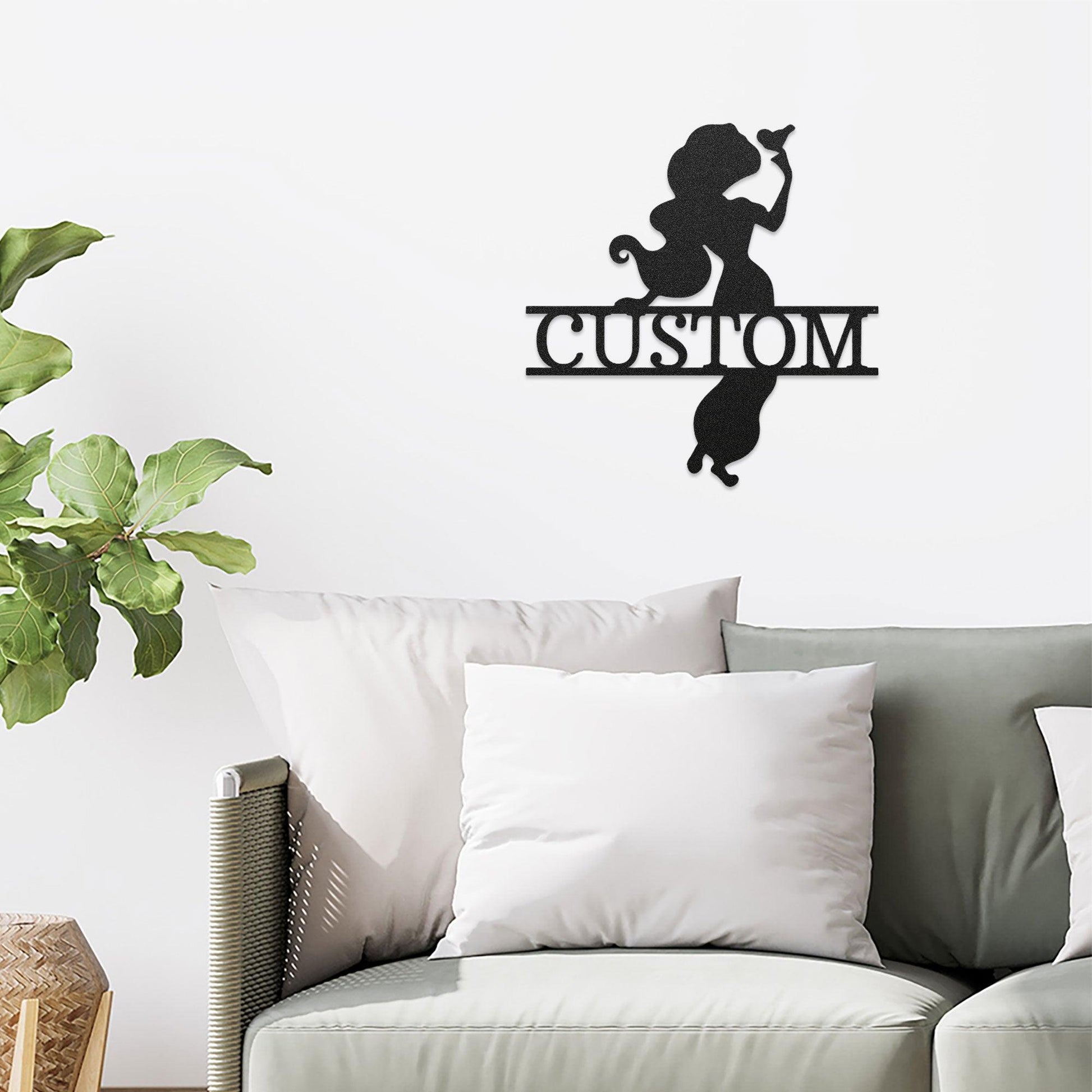 Princess Silhouette Monogram Metal Art Steel Wall Sign - Mallard Moon Gift Shop