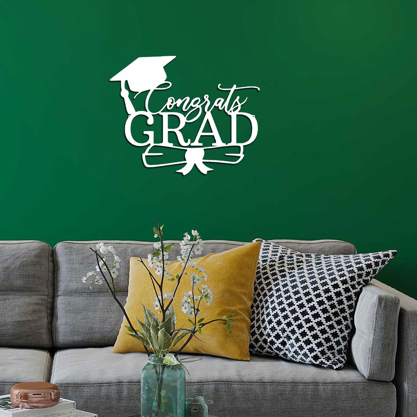 Congrats Grad Cap and Diploma Metal Art Steel Wall Sign Graduation Gift - Mallard Moon Gift Shop
