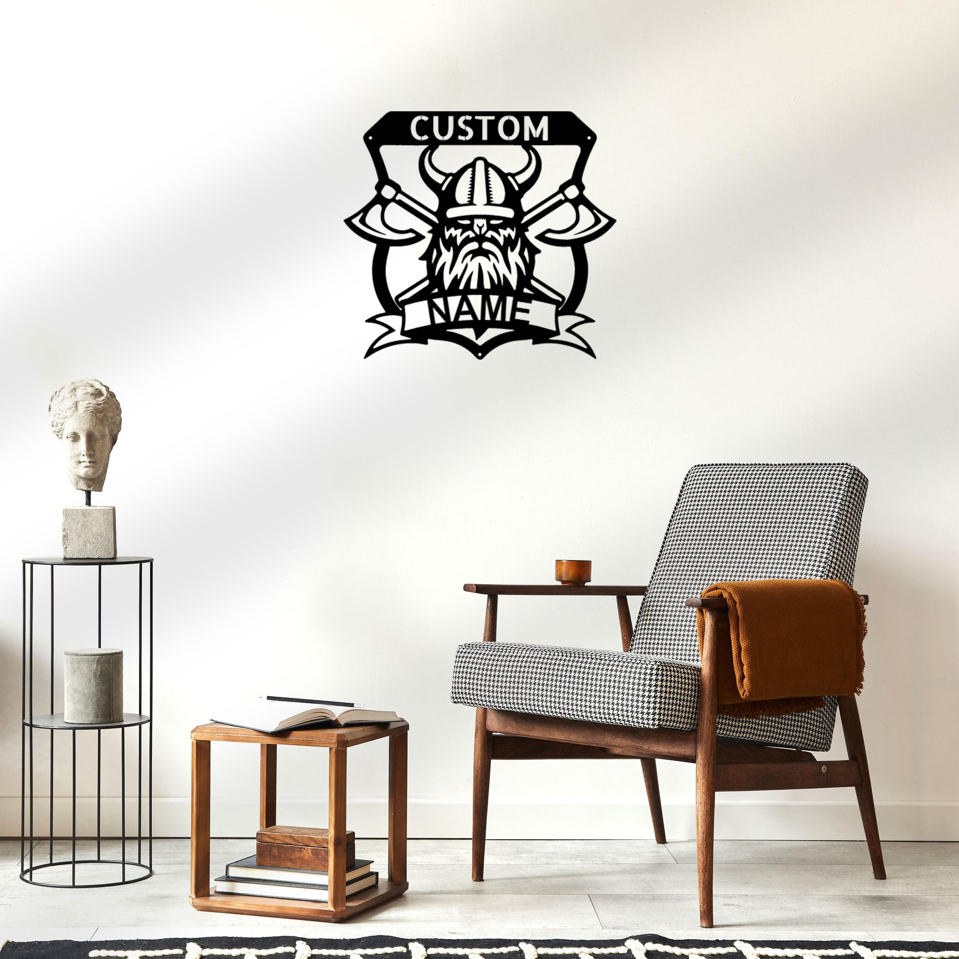 Viking Battle Axe Plaque Monogram Personalized Name Indoor Outdoor Steel Wall Sign Metal Art - Mallard Moon Gift Shop