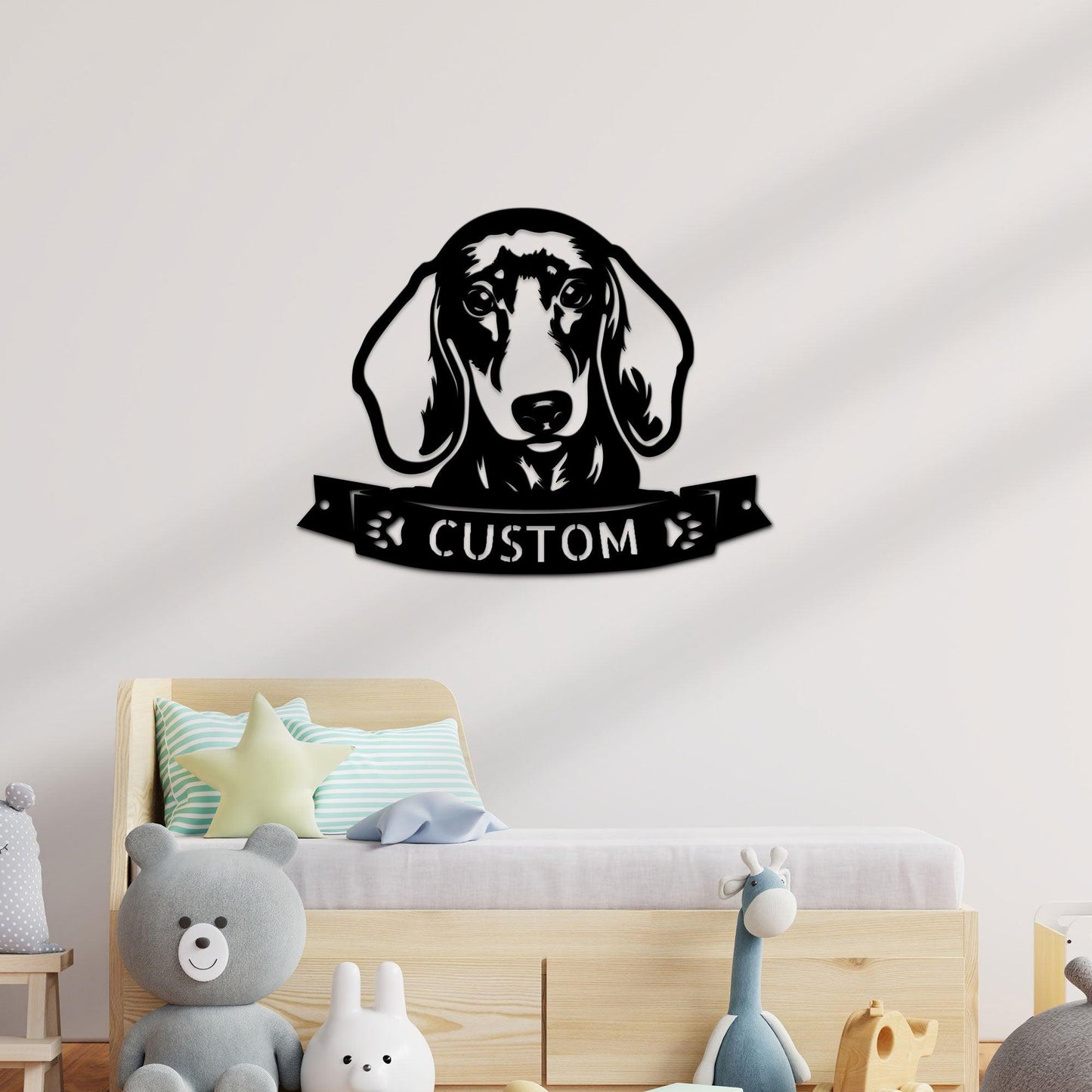 Dachshund Face Shorthaired Custom Name Metal Art Wall Sign - Mallard Moon Gift Shop