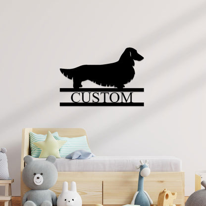 Dachshund Long Haired Custom Name Metal Wall Sign - Mallard Moon Gift Shop