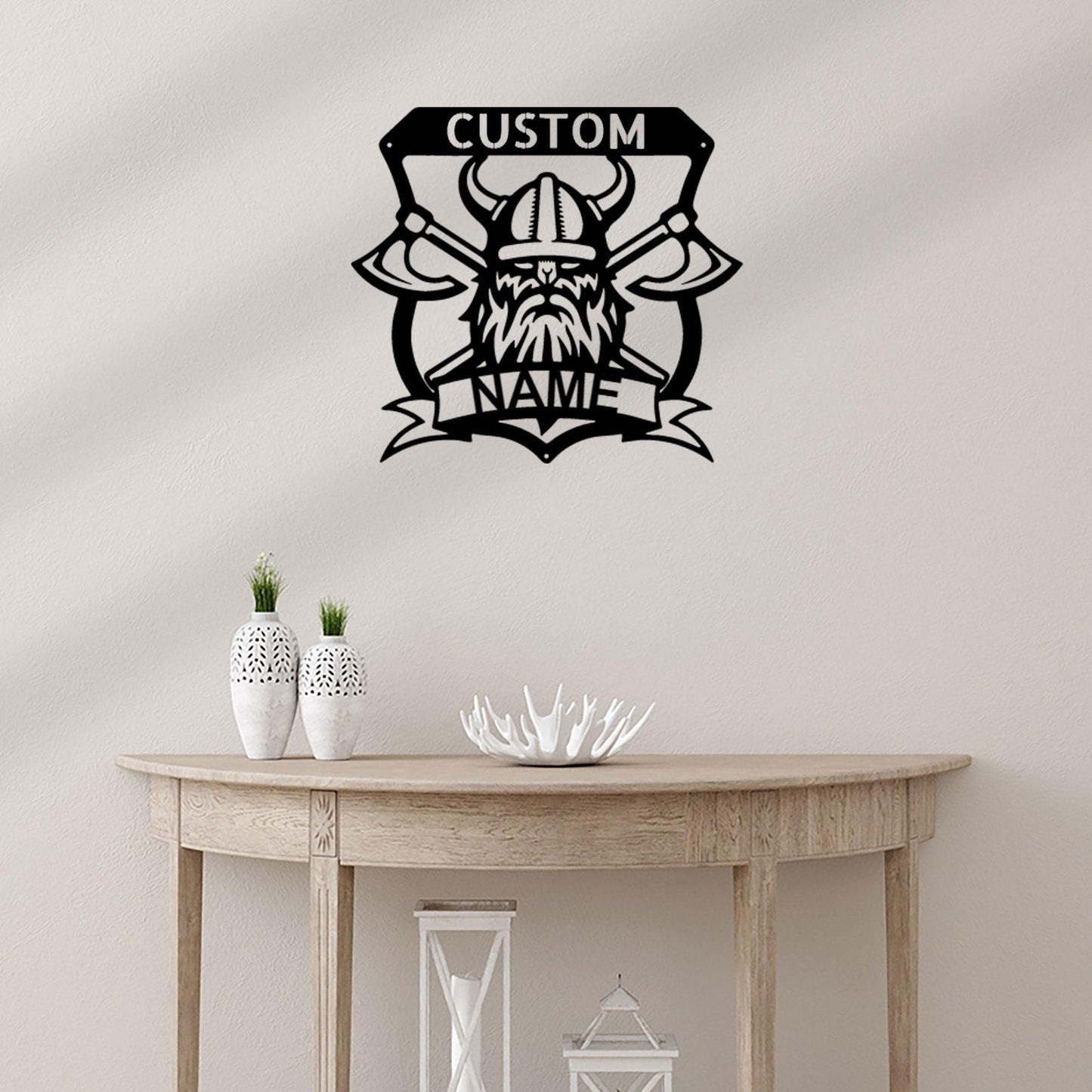 Viking Battle Axe Plaque Monogram Personalized Name Indoor Outdoor Steel Wall Sign Metal Art - Mallard Moon Gift Shop