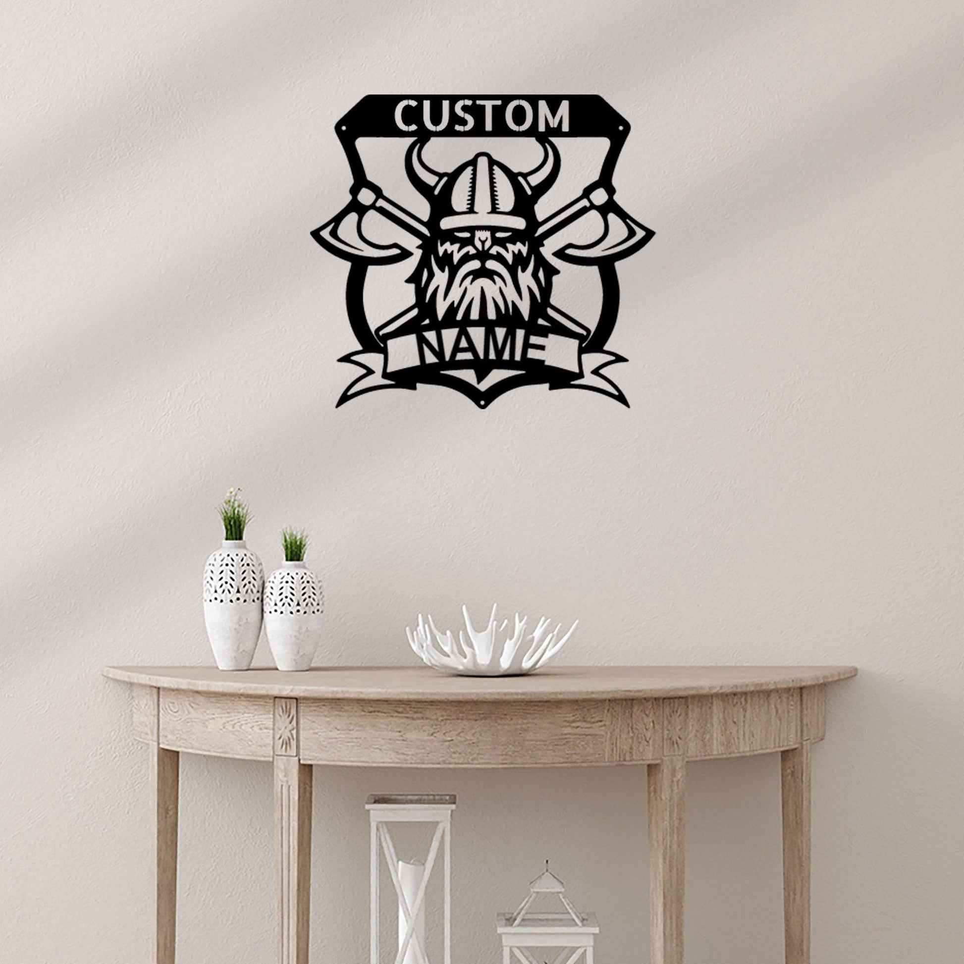 Viking Battle Axe Plaque Monogram Personalized Name Indoor Outdoor Steel Wall Sign Metal Art - Mallard Moon Gift Shop