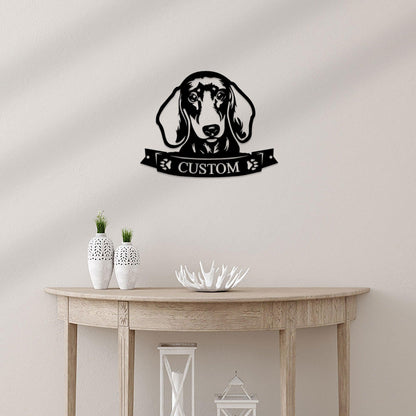 Dachshund Face Shorthaired Custom Name Metal Art Wall Sign - Mallard Moon Gift Shop