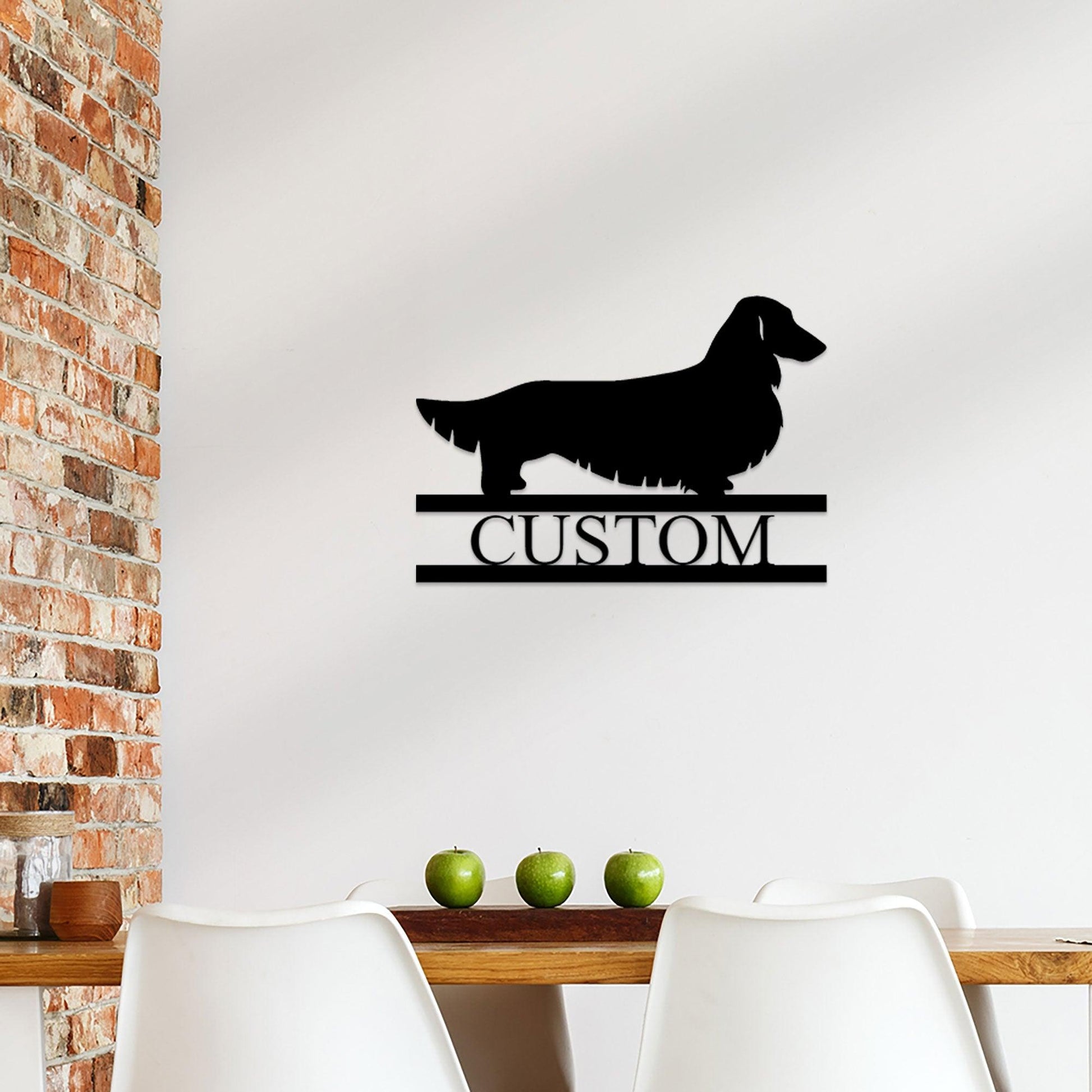 Dachshund Long Haired Custom Name Metal Wall Sign - Mallard Moon Gift Shop