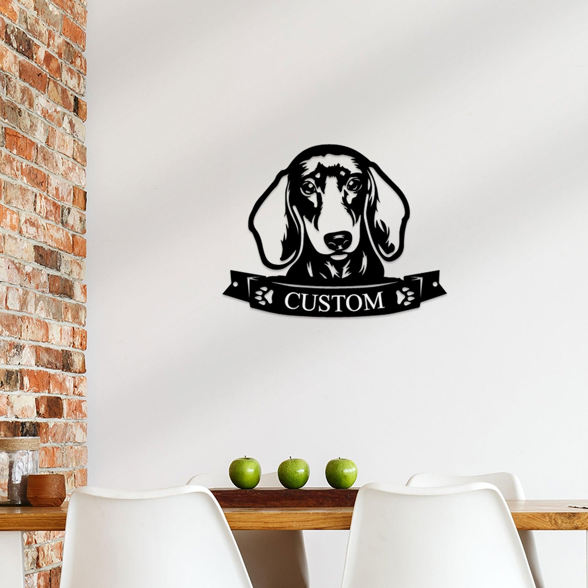 Dachshund Face Shorthaired Custom Name Metal Art Wall Sign - Mallard Moon Gift Shop