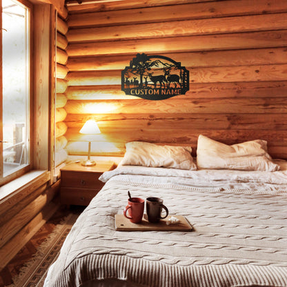 Deer Family Custom Name Metal Art Wall Sign Housewarming Wedding Anniversary Birthday - Mallard Moon Gift Shop