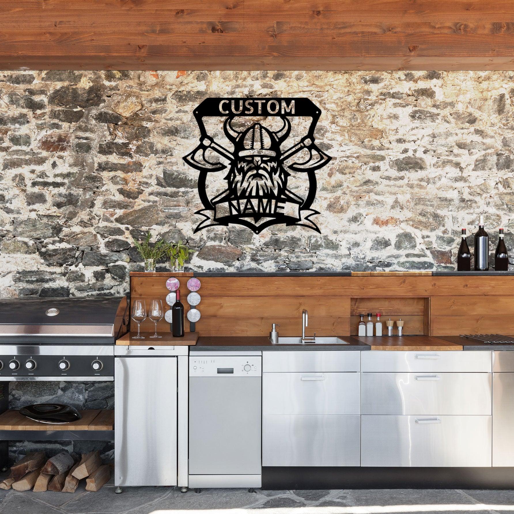 Viking Battle Axe Plaque Monogram Personalized Name Indoor Outdoor Steel Wall Sign Metal Art - Mallard Moon Gift Shop